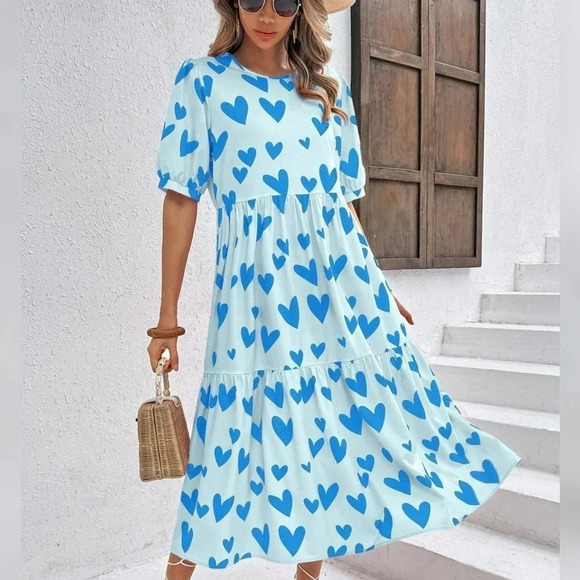 Dresses & Skirts - Loose Fit Doll Pattern Printed Dress With Heart Shape